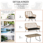 Set Mobili da Giardino Stile Boho in Rattan PE con 2 Poltrone, Divanetto e Tavolino - immagine 4