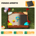 Sabbiera per Bambini 3-7 Anni a Forma di Castello con 4 Sedute in Legno di Abete, 90x90x17 cm, Multicolore - immagine 7