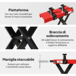 Cavalletto Alzamoto in Acciaio Capacità 5kg, Pieghevole con Altezza Regolabile e Manovella, Rosso - immagine 6