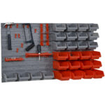 44PZ Contenitore Portautensili Scatole Regolabili e Rimovibile, Montaggio a Muro, PP, Rosso Grigio, 54x22x95cm