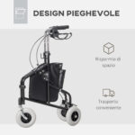 Deambulatore per Anziani e Disabili ad Altezza Regolabile con Cestino e Vassoio, 60x62x84-1,5 cm, Nero - immagine 6