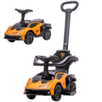 Macchinina per Bambini 2 in 1 con Maniglione e Barriera di Sicurezza, 86,5x40x89,5 cm, Arancione e Nero