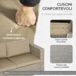 Set 4 Pz Salotto da Esterni in Rattan con 1 Divano, 2 Poltrone e 1 Tavolino, Kaki e Beige - immagine 5