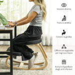 Sedia Inginocchiatoio con Movimento a Dondolo, in Tessuto Effetto Lino e Legno di Betulla, 50x73x55 cm, Nero - immagine 5