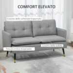 Divano 2 Posti in Tessuto con Cuscini Imbottiti e Gambe in Acciaio 139x68x80cm, Grigio - immagine 4