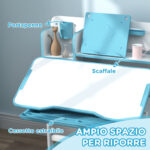 Set Scrivania e Sedia per Bambini Regolabili, Banco Scuola con Piano Inclinabile, Cassetto, Scaffale, Blu - immagine 6