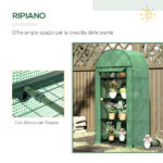 Serra da Giardino con Ripiani in Metallo, Copertura in PE e Porta Avvolgibile 80x49x160cm, Verde - immagine 6