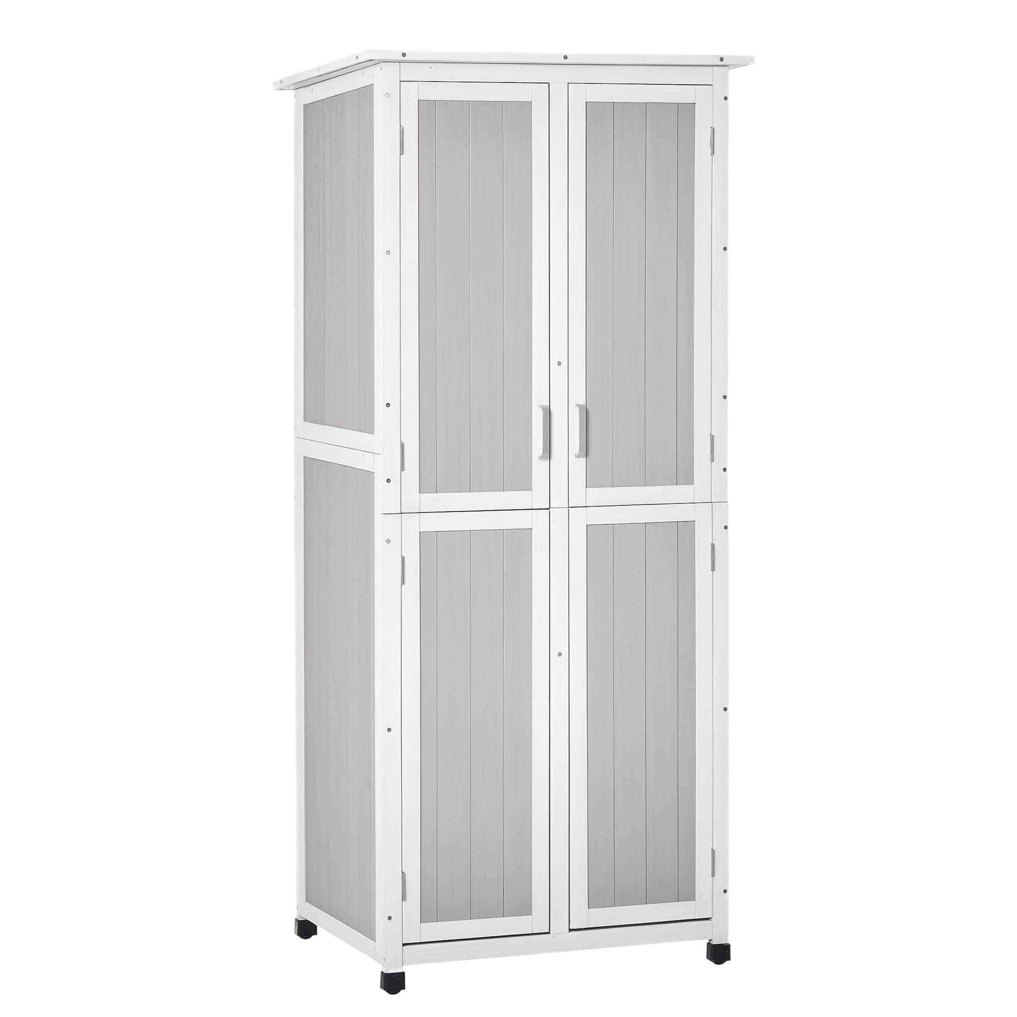 4ZFdb11971f77016f.png Casetta Porta Attrezzi in Legno di Abete a 3 Livelli con Tetto in Bitume, 77x58x175 cm, Grigio - immagine 1