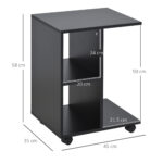 Tavolino da Salotto a C con 2 Ripiani Aperti e 4 Ruote Girevoli, 45x35x58 cm, Nero - immagine 3