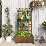 Fioriera da Giardino con Traliccio per Piante Rampicanti in Legno di Abete, 90x45x183 cm, Marrone - immagine 2