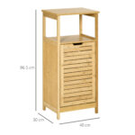 Mobiletto Bagno con Cesto Multiuso per Bucato e Giocattoli, in MDF e Bambù, 40x30x86,5cm - immagine 3