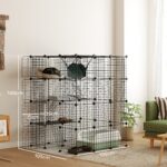 Gabbia per Gatti Modulabile a 4 Livelli con Piattaforme, Rampe e 5 Porte, in Acciaio e PP, 105x105x140 cm, Nero - immagine 3