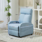 Poltrona Relax Reclinabile con Poggiapiedi in Tessuto Effetto Lino, 69x85x1 cm, Azzurro - immagine 3