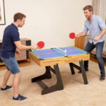 Tavolo da Gioco 13 in 1 Pieghevole con Calciobalilla, Ping Pong, Hockey, Biliardo, Scacchi e Altri, Noce - immagine 2