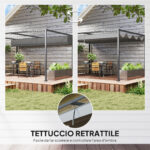 Pergola Gazebo da Esterno 4x3 m con Tettuccio Retrattile in Metallo e Poliestere, Grigio Scuro - immagine 4