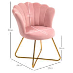 Sedia Moderna Ergonomica con Schienale a Petalo Vellutato Rosa e Gambe Incrociate Oro, 69x64x80 cm - immagine 3