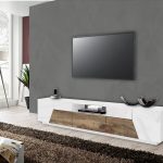 Porta tv ALIEN 220 cm Bianco laccato lucido / Acero Pereira