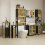 Mobile Sopra WC con Armadietto 2 Ante a Doghe e Ripiano Aperto, 60x21,5x172cm, Colore Legno - immagine 9