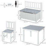 Set Tavolo per Bambini con 2 Sedie e Cassapanca in Legno per Cameretta, Bianco e Grigio - immagine 3