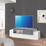 Porta tv NEW CORO 160 cm 1 anta battente + 2 ante a ribalta Bianco laccato lucido / Ardesia