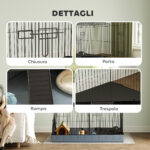 Gabbia per Animali Piccoli 2 in 1, Coperchio Rimovibile e Sezioni Separate, 121x61x61 cm, Nero - immagine 7