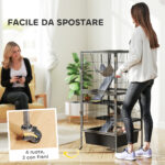 Gabbia per Piccoli Animali a 4 Livelli con Rampe, Piattaforme, Amaca e Ruote, 52x52x115 cm, Grigio - immagine 7