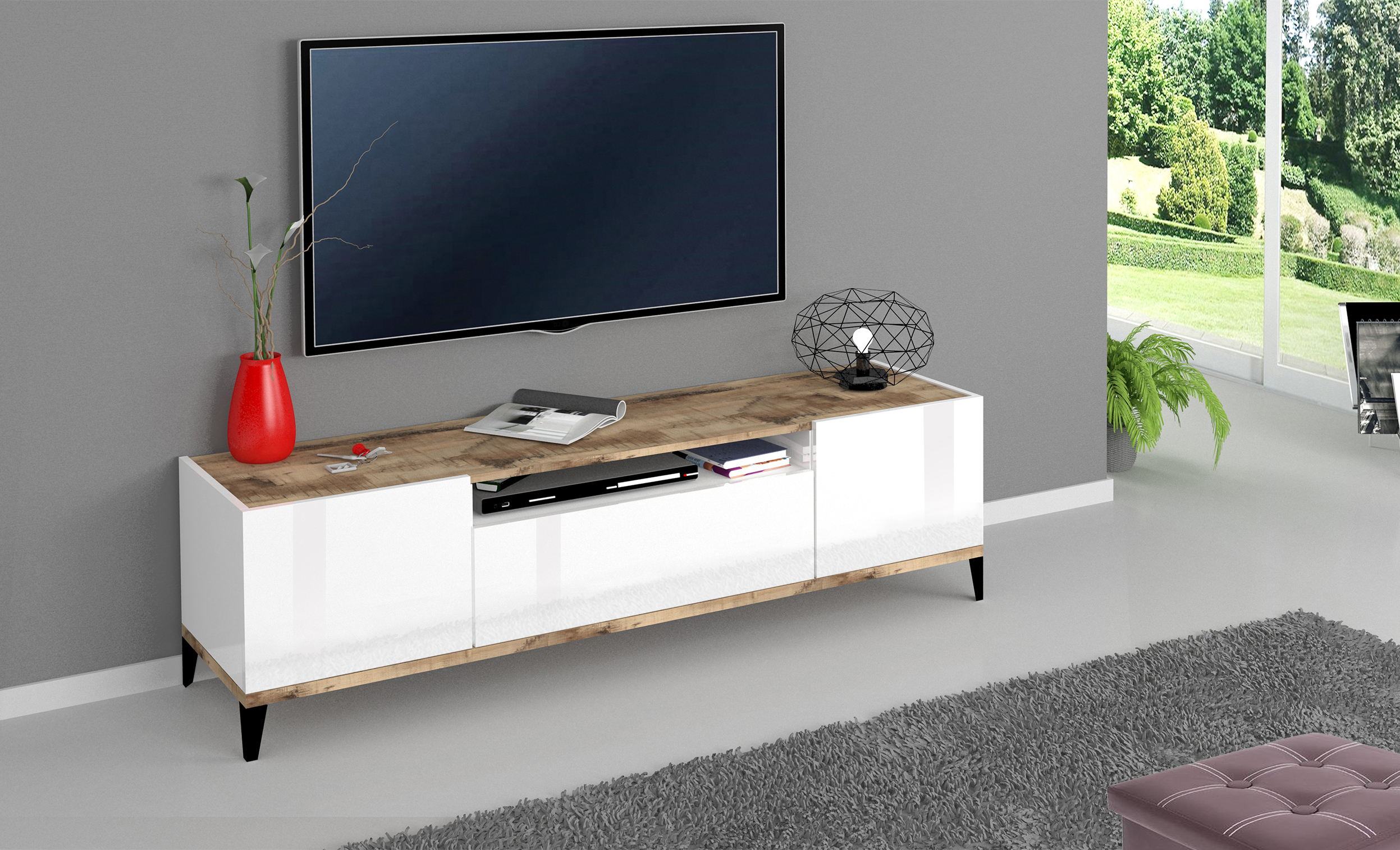 59687852_SUNRISE_AMB.jpg Porta tv SUNRISE 160 cm Acero Pereira / Ardesia - immagine 1