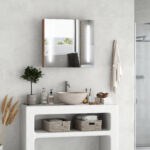 Specchiera Bagno con Luci LED Regolabili, 2 Ante e Mensola Regolabile, 70x15x65cm, Marrone - immagine 2