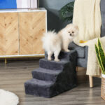 Scaletta per Cani Portatile a 4 Gradini, in Tessuto Vellutato Sfoderabile e Legno, 60x35x44 cm, Grigio Scuro - immagine 2