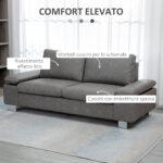 Divano 3 Posti Reclinabile e Imbottito con Braccioli Regolabili, in PU, Legno e Metallo, 2x88x86 cm, Grigio - immagine 4