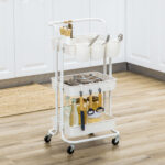 Carrello Cucina Multiuso a 3 Livelli con Cestini e Ganci Rimovibili, Ripiano con 12 Divisori, Bianco - immagine 9