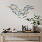 Wall Art Banco di Pesci in Metallo con Viti Incluse, 99,7x3,8x50,2 cm, Oro e Blu - immagine 9