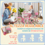 Set Tavolo e Sedie per Bambini 5pz con 4 Sedie Regolabili 32x36x52,5-56 cm e Tavolo 60x60x46-58 cm, Rosa - immagine 4