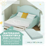 Lettino per Bambini con Testiera e Pediera a Orso e 2 Sponde Laterali, in Legno, 143,5x80x55 cm, Verde - immagine 7