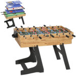 Tavolo da Gioco 13 in 1 Pieghevole con Calciobalilla, Ping Pong, Hockey, Biliardo, Scacchi e Altri, Noce
