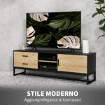 Mobile Porta TV 60" con Armadietto, 2 Cassetti e Ripiani Aperti, 140x35x45 cm, Legno Naturale - immagine 4