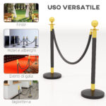 Colonnine Segnapercorso in Acciaio Inox con Corda Vellutata Nera di 1,5 m e Base Riempibile, Ø32x96 cm - immagine 7