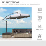 Ombrellone da Giardino a Braccio con Apertura a Manovella in Metallo e Poliestere, Ø2,7x2,7 m, Grigio - immagine 7