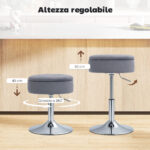 Sgabello da Bar con Altezza Regolabile e Vano Contenitore, Seduta Girevole Imbottita Senza Schienale, Grigio - immagine 6
