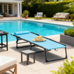 Lettino Prendisole Pieghevole con Schienale Reclinabile in Acciaio e Tessuto a Rete, 189x58x30 cm, Blu - immagine 7