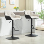Set 2 Sgabelli Imbottiti ad Altezza Regolabile con Schienale e Braccioli, 52,5x53x86,5-108 cm, Nero Grigio Chiaro - immagine 2