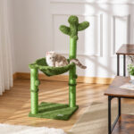 Albero Tiragraffi per Gatti fino 4,5kg a Forma di Cactus con Palline e Amaca, 40x40x96cm - Verde - immagine 2