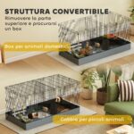 Gabbia per Animali Piccoli 2 in 1, Coperchio Rimovibile e Sezioni Separate, 121x61x61 cm, Nero - immagine 4