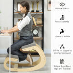 Sedia Ergonomica con Inginocchiatoio e Reclinabile, in Tessuto Effetto Lino e Legno, 55x85x55 cm, Grigio Chiaro - immagine 5