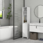 Colonna Bagno Salvaspazio con Armadietto e 2 Vani Aperti, 30x30x160cm, Bianco - immagine 7