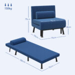 Poltrona Letto con Schienale Regolabile in 5 Posizioni, in Tessuto Effetto Lino e Acciaio, 75x70x75 cm, Blu Scuro - immagine 3