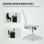 Sedia da Ufficio Ergonomica e Regolabile con Schienale Ricurvo, in Pelle PU e Acciaio, 58x53x97-107 cm, Bianco - immagine 6
