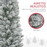 Albero di Natale Innevato con 329 Rami e Luci LED Bianche, in Plastica e Metallo, Ø52x180 cm, Verde - immagine 6