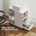 Tavolino con Ruote Minimal con 2 Cassetti, Vano Aperto e Ripiano Regolabile, in Legno, 60x30x65 cm, Bianco - immagine 4