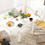 Tavolo da Pranzo Allungabile per 4-6 Persone con Pannelli a Ribalta, in Legno, 120-160x80x78 cm, Bianco - immagine 2